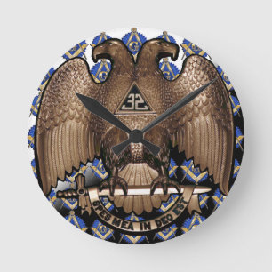 Scottish Rite Square & Compass Black White Diagona Ronde Klok