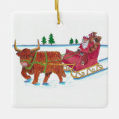 Scottish Santa met Highland Koe sleigh Keramisch Ornament (Voorkant)