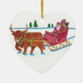 Scottish Santa met Highland Koe sleigh Keramisch Ornament (Voorkant)