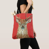 Scottish Stag on Blazing Red Painting Canvas tas (Dichtbij)