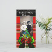 SCOTTISH TARTAN, CHRISTMAS TREE EN RED GREEN BOWS FEESTDAGENKAART (Staand voorkant)