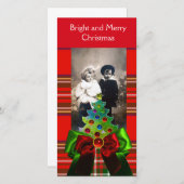 SCOTTISH TARTAN, CHRISTMAS TREE EN RED GREEN BOWS FEESTDAGENKAART (Voorkant / Achterkant)