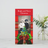 SCOTTISH TARTAN, CHRISTMAS TREE EN RED GREEN BOWS FEESTDAGENKAART (Staand voorkant)