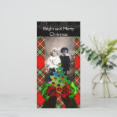 SCOTTISH TARTAN, CHRISTMAS TREE EN RED GREEN BOWS FEESTDAGENKAART (Staand voorkant)