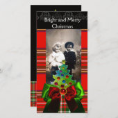 SCOTTISH TARTAN, CHRISTMAS TREE EN RED GREEN BOWS FEESTDAGENKAART (Voorkant / Achterkant)