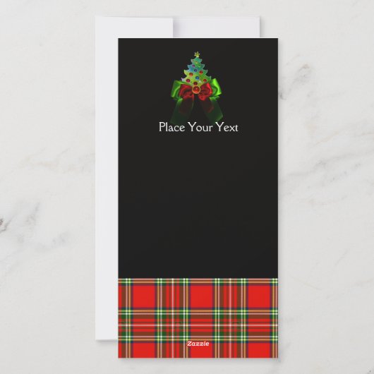 SCOTTISH TARTAN, CHRISTMAS TREE EN RED GREEN BOWS FEESTDAGENKAART (Achterkant)