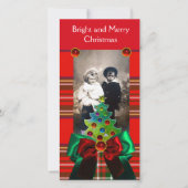 SCOTTISH TARTAN, CHRISTMAS TREE EN RED GREEN BOWS FEESTDAGENKAART (Voorkant)