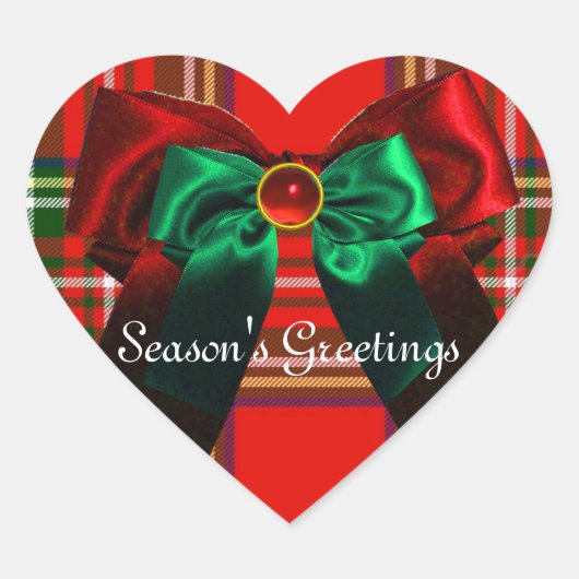 SCOTTISH TARTAN EN RED GREEN BOWS CHRISTMAS HEART HART STICKER (Voorkant)