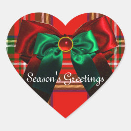 SCOTTISH TARTAN EN RED GREEN BOWS CHRISTMAS HEART HART STICKER