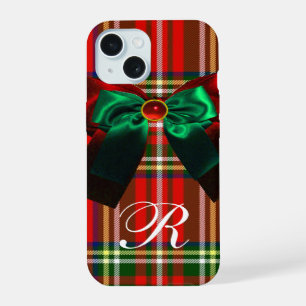 SCOTTISH TARTAN EN RED GREEN BOWS CHRISTMAS PARTIJ iPhone 15 CASE