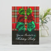 SCOTTISH TARTAN EN RED GREEN BOWS CHRISTMAS PARTIJ KAART (Staand voorkant)