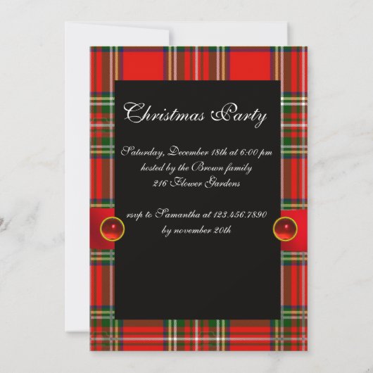 SCOTTISH TARTAN EN RED GREEN BOWS CHRISTMAS PARTIJ KAART (Achterkant)
