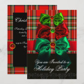 SCOTTISH TARTAN EN RED GREEN BOWS CHRISTMAS PARTIJ KAART (Voorkant / Achterkant)