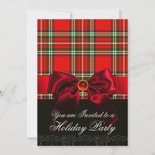 SCOTTISH TARTAN EN RED GREEN BOWS CHRISTMAS PARTIJ KAART (Voorkant)