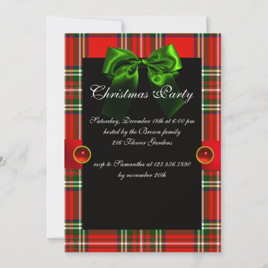 SCOTTISH TARTAN EN RED GREEN BOWS CHRISTMAS PARTIJ KAART (Achterkant)