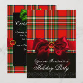 SCOTTISH TARTAN EN RED GREEN BOWS CHRISTMAS PARTIJ KAART (Voorkant / Achterkant)