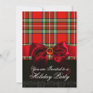 SCOTTISH TARTAN EN RED GREEN BOWS CHRISTMAS PARTIJ KAART