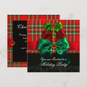 SCOTTISH TARTAN EN RED GREEN BOWS CHRISTMAS PARTIJ KAART (Voorkant / Achterkant)