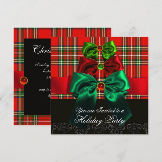 SCOTTISH TARTAN EN RED GREEN BOWS CHRISTMAS PARTIJ KAART (Voorkant / Achterkant)