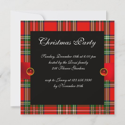 SCOTTISH TARTAN EN RED GREEN BOWS CHRISTMAS PARTIJ KAART (Achterkant)