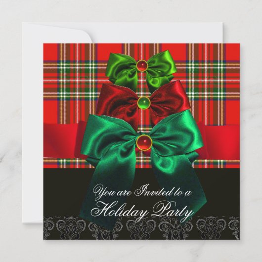 SCOTTISH TARTAN EN RED GREEN BOWS CHRISTMAS PARTIJ KAART (Voorkant)