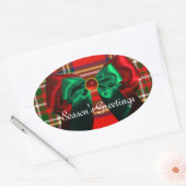 SCOTTISH TARTAN EN RED GREEN BOWS CHRISTMAS PARTIJ OVALE STICKER (Envelop)