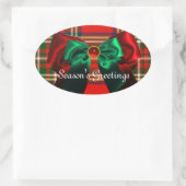 SCOTTISH TARTAN EN RED GREEN BOWS CHRISTMAS PARTIJ OVALE STICKER (Tas)