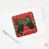 SCOTTISH TARTAN EN RED GREEN BOWS CHRISTMAS PARTIJ VIERKANTE STICKER (Envelop)