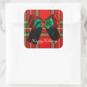 SCOTTISH TARTAN EN RED GREEN BOWS CHRISTMAS PARTIJ VIERKANTE STICKER (Tas)