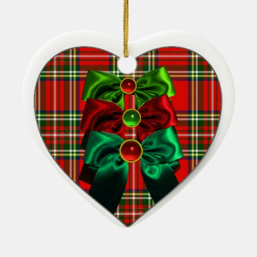 SCOTTISH TARTAN EN RED GREEN CHRISTMAS BOWS HEART KERAMISCH ORNAMENT (Achterkant)