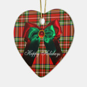 SCOTTISH TARTAN EN RED GREEN CHRISTMAS BOWS HEART KERAMISCH ORNAMENT (Links)