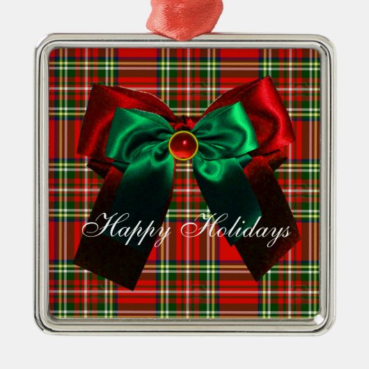 SCOTTISH TARTAN EN RED GREEN CHRISTMAS BOWS METALEN ORNAMENT (Voorkant)