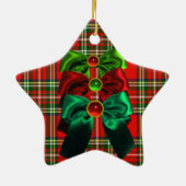 SCOTTISH TARTAN EN RED GREEN CHRISTMAS BOWS STAR KERAMISCH ORNAMENT (Achterkant)