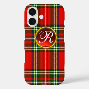 SCOTTISH TARTAN EN RODE RUBY GEMSTONE MONOGRAM iPhone 16 HOESJE
