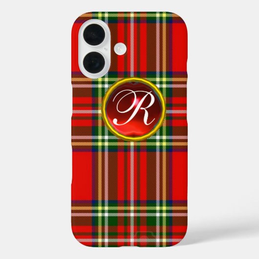 SCOTTISH TARTAN EN RODE RUBY GEMSTONE MONOGRAM Case-Mate iPhone CASE (Achterkant)