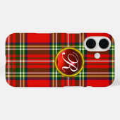 SCOTTISH TARTAN EN RODE RUBY GEMSTONE MONOGRAM Case-Mate iPhone CASE (Achterkant (horizontaal))