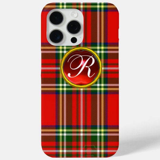 SCOTTISH TARTAN EN RODE RUBY GEMSTONE MONOGRAM Case-Mate iPhone CASE (Achterkant)