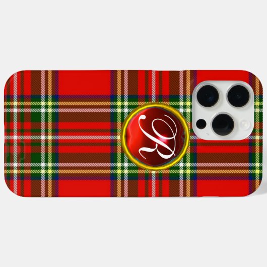 SCOTTISH TARTAN EN RODE RUBY GEMSTONE MONOGRAM Case-Mate iPhone CASE (Achterkant (horizontaal))