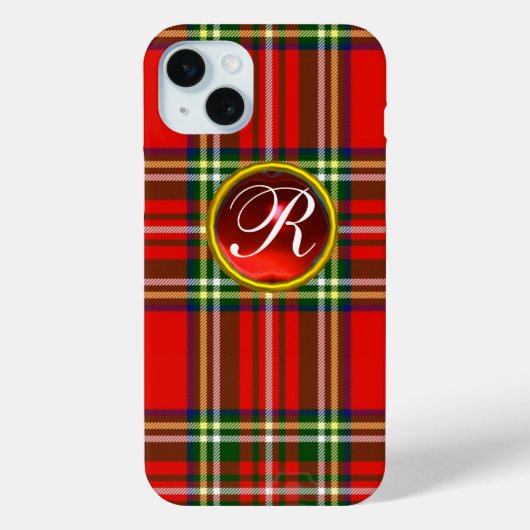 SCOTTISH TARTAN EN RODE RUBY GEMSTONE MONOGRAM Case-Mate iPhone CASE (Achterkant)