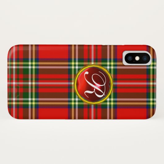 SCOTTISH TARTAN EN RODE RUBY GEMSTONE MONOGRAM Case-Mate iPhone CASE (Achterkant (horizontaal))