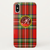 SCOTTISH TARTAN EN RODE RUBY GEMSTONE MONOGRAM Case-Mate iPhone CASE (Achterkant)