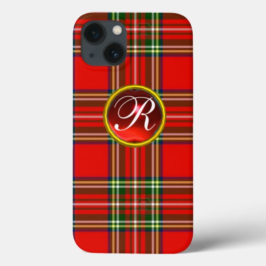 SCOTTISH TARTAN EN RODE RUBY GEMSTONE MONOGRAM Case-Mate iPhone CASE (Achterkant)