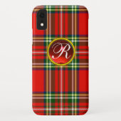 SCOTTISH TARTAN EN RODE RUBY GEMSTONE MONOGRAM Case-Mate iPhone CASE (Achterkant)