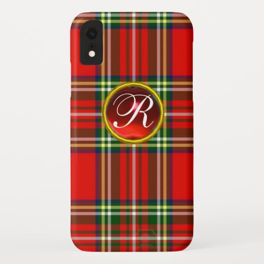 SCOTTISH TARTAN EN RODE RUBY GEMSTONE MONOGRAM Case-Mate iPhone CASE (Achterkant)