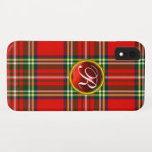 SCOTTISH TARTAN EN RODE RUBY GEMSTONE MONOGRAM Case-Mate iPhone CASE (Achterkant (horizontaal))
