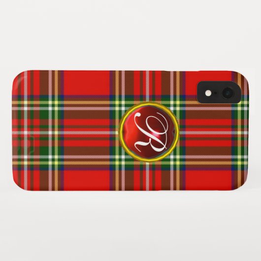 SCOTTISH TARTAN EN RODE RUBY GEMSTONE MONOGRAM Case-Mate iPhone CASE (Achterkant (horizontaal))