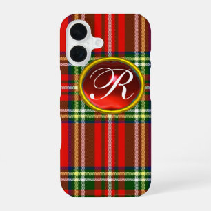 SCOTTISH TARTAN EN RODE RUBY GEMSTONE MONOGRAM iPhone 16 HOESJE