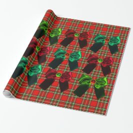 SCOTTISH TARTAN MET RODE GROEN CHRISTMAS BOWS CADEAUPAPIER