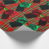 SCOTTISH TARTAN MET RODE GROEN CHRISTMAS BOWS CADEAUPAPIER (Hoek)