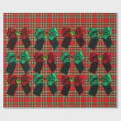 SCOTTISH TARTAN MET RODE GROEN CHRISTMAS BOWS CADEAUPAPIER (Vlak)